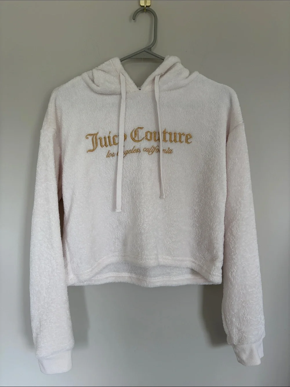 Juicy Couture Plush Light Pink Hoodie with Gold Logo